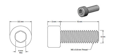 (5 Pack) M5x15mm Black Socket Screw